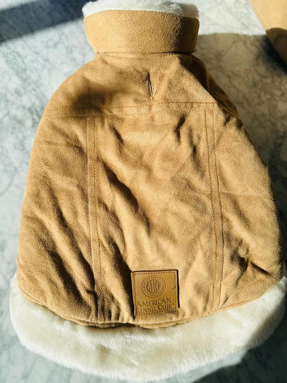 AKC Suede-Look Tan Faux Shearling Pet Coat